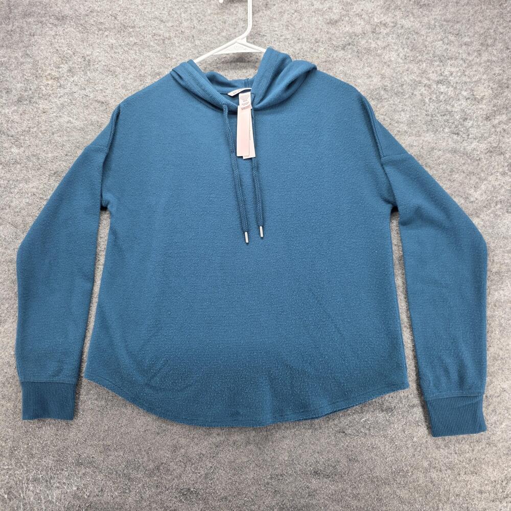 Victoria's Secret Hoodie Womens XS Blue Pullover Hooded Lightweight Waffle Knit